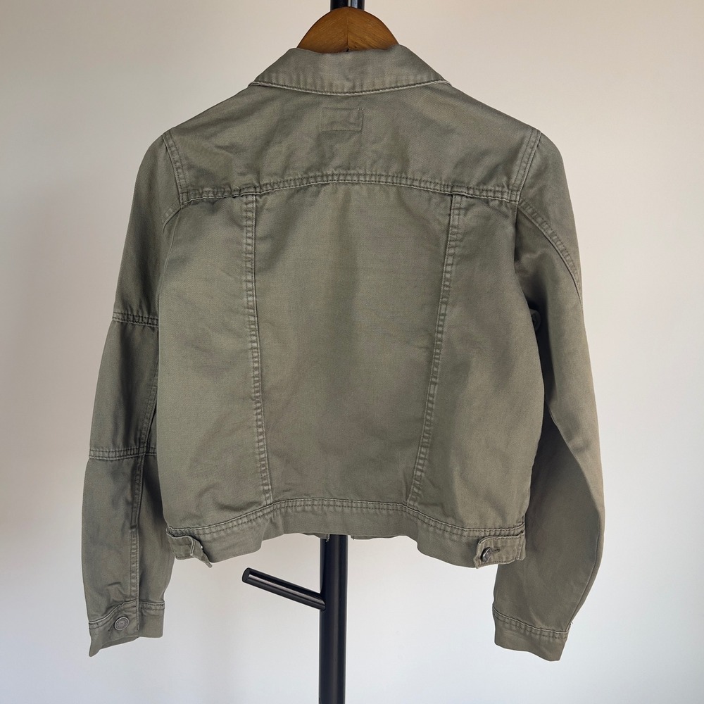 Wishlist Olive Green Denim Jacket Womens Small Utility Trucker Twill Cotton - Picture 6 of 11